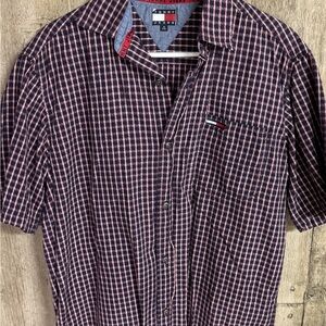 Tommy Hilfiger Men's Red and Blue Plaid Shirt